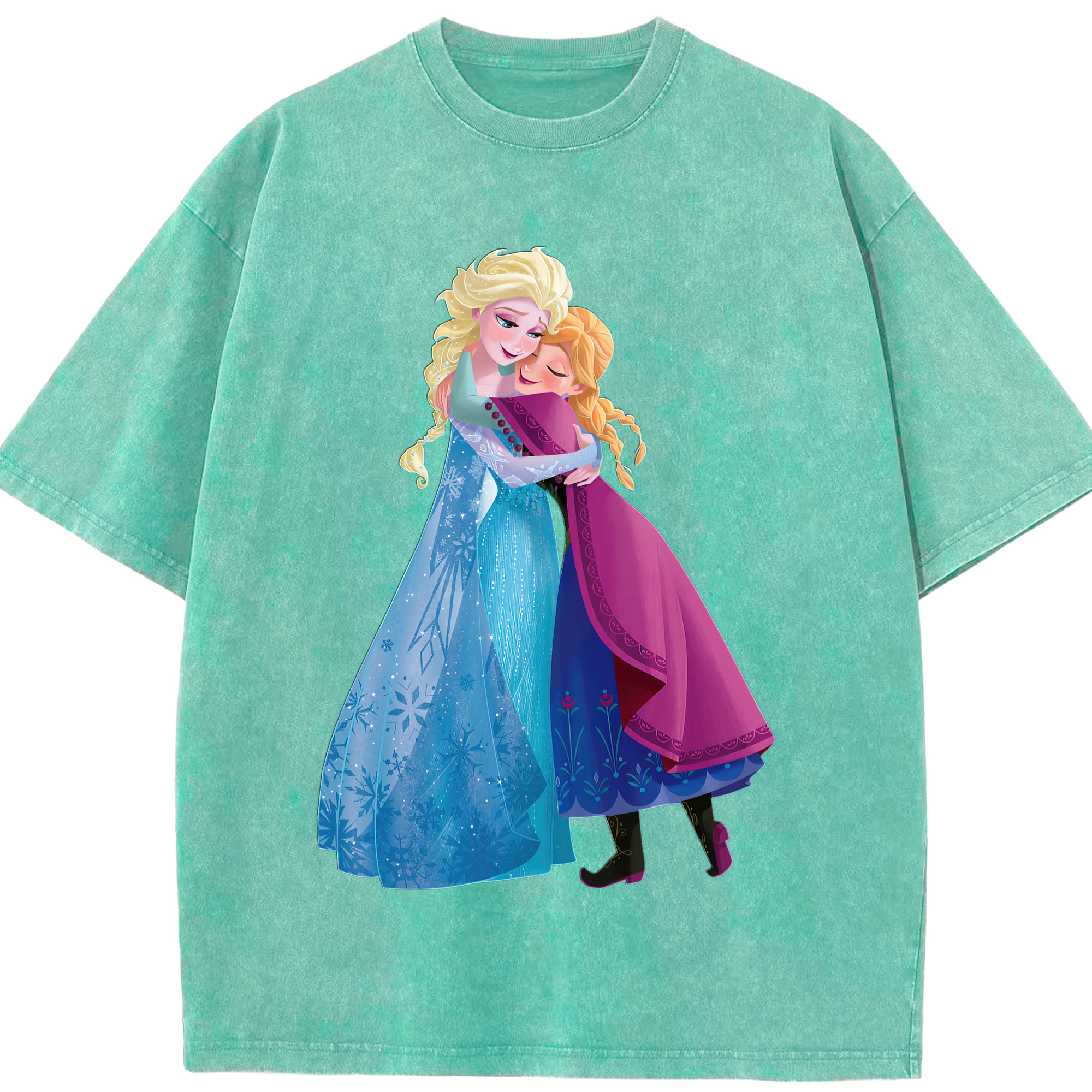（画像用） アナと雪の女王 アンナ エルサ Frozen Anna Elsa 綿100% ヴィンテージ風 半袖Tシャツ（フロントプリント）